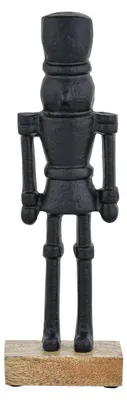 Produktbild von Handgefertigter Nussknacker aus Aluminium mit Holzsockel, in Schwarz, 22 cm