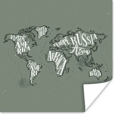 Produktbild von MuchoWow® Poster Weltkarte - Grau - Weiß - Buchstaben 50x50 cm - Wohnzimmerdekoration