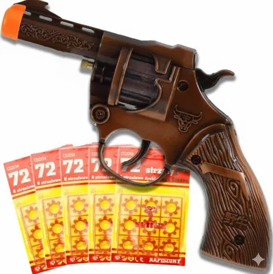 Immagine prodotto di Pistola giocattolo - Rivoltella giocattolo in metallo con innesco - Set di capitani 5x72 pezzi per bambini, tamburo rotante, idea regalo,