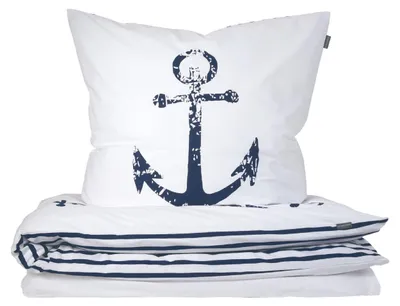 Produktbild von SCHIESSER Bettwäscheset Marina | Renforcé | 2-teilig | Maritimes Wendedesign | 100% Baumwolle | Weich und glatt | YKK-Reißverschluss | 135x200 cm + 80x80 cm | Weiß