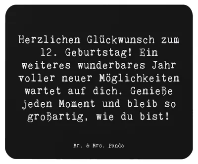 Produktbild von Mr. & Mrs. Panda Mouse Pad Spruch 12. Geburtstag Glück - Schwarz - Geschenk, computer mousepad, Alter, pc mauspad, Happy Birthday, Meilenstein, laptop, besonderer Tag
