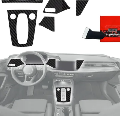 Obrázok produktu pre Ochranné fólie 5 v 1 Grizz Protector na stredovú konzolu a palubnú dosku – Audi S3 8Y Facelift (2024–2025) v matnom karbónovom vzhľade s úpravou proti odtlačkom prstov