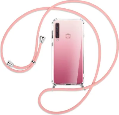 Produktbild von Handykette Backcover-Schutzhülle mit Band (Metall silberfarben) für Samsung Galaxy A9 2018 - rosa
