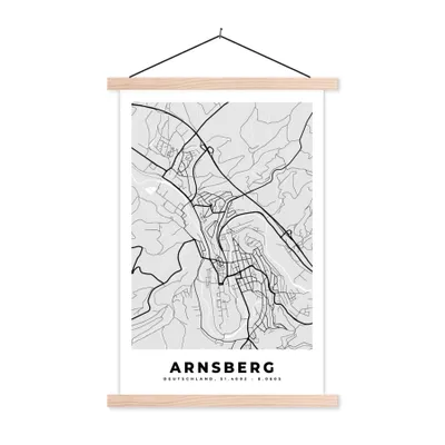 Produktbild von MuchoWow® Textilposter Arnsberg - Karte - Stadtplan - Deutschland - Karte 120x180 cm mit holzfarbenen Rahmen - Textil-Plakat