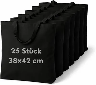 Produktbild von Cloud Pillow Set 25 Baumwolltaschen Schwarz 38 x 42 cm, 100% Baumwolle, unbedruckt, lange Henkel, Standard 100