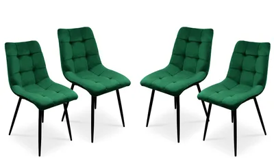 Obrázek produktu pro Bettso 4 x Židle do jídelny Sada 4 židlí do jídelny Židle do kuchyně Čalouněná židle Designová židle s opěradlem, se sametovým sedákem, kovový rám -BEN Tmavě zelená / černé nohy