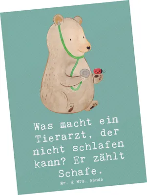 Produktbild von Mr. & Mrs. Panda Postkarte Tierarzt Schafzählen - Meeresbrise - Geschenk, Berufspassion, handgefertigte Geschenke, Berufsleben, Grußkarte, Tierliebe, Tiere, Postkarten