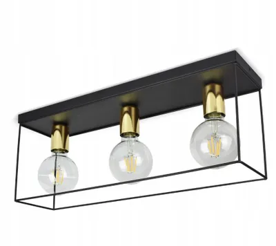 Zdjęcie produktu dla LUXOLAR Lampa sufitowa 3-punktowa E27 LED 60W czarny/złoty - Lampa sufitowa wisząca LOFT metalowa - Idealna do salony, sypialni, biura