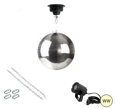 Spiegelkugel Komplettset - Discokugel, Motor, Pinspot, Montagematerial für Diskokugel - Mirrorball Set - Partyset