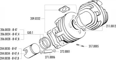 Immagine prodotto di Set guarnizioni cilindro Polini Racing per Ape, Vespa N, PK, Special, XL, ET3 50-125cc 2T