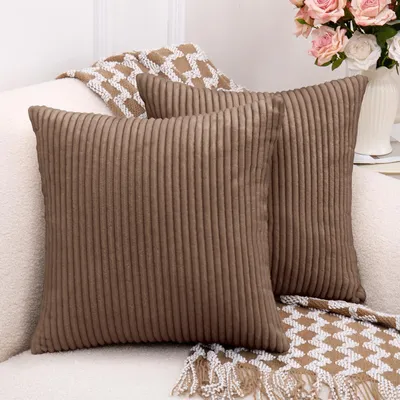 Cord-Samt Zierkissen Set 2er, braun, 45x45 cm mit Füllung