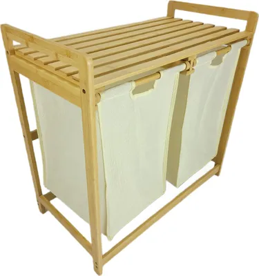 Produktbild von BEGRYF Wäschekorb 2 Fächer Bambus 70x35x68 cm, Wäschesammler mit Ablage, Doppel Wäschetruhe beige