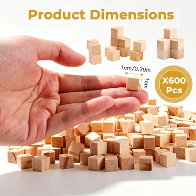 Obrázok produktu pre Drevené kocky, 10 mm, nelakované, 600 kusov, vhodné na kreatívne projekty