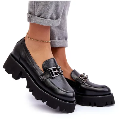 Dámské kůže polobotky Loafersy s ozdobou černá Lyndani 40
