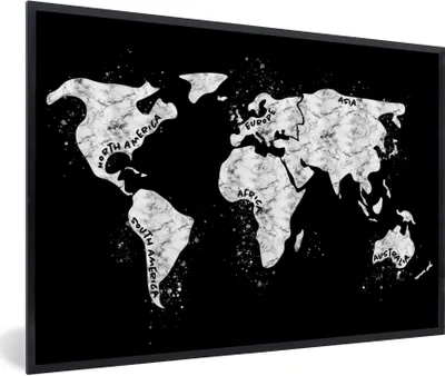 Produktbild von MuchoWow® Gerahmtes Poster Karte - Marmor - Schwarz - Weiß 90x60 cm - Poster mit Schwarzem Bilderrahmen Wandposter Rahmen Foto Bilder - Fotorahmen - Foto-Plakat