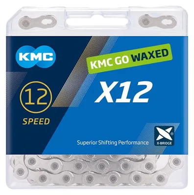 Obrázok produktu pre Reťaz KMC X12 WAXED 1/2" x 11/128", 126 článkov, 12-rýchlostná, strieborná