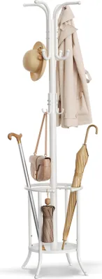 Produktbild von SONGMICS Kleiderständer freistehend, mit Regenschirmständer, 12 Haken, Metall, 175 cm hoch, für Flur, Wohnzimmer, Schlafzimmer, perlweiß