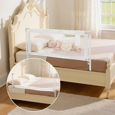 Obrázek produktu pro Dětská zábrana na postel - Zábrana na postel - Nastavitelná výška 68-89 cm - Délka 150 cm - Zesílená železná trubka - Oxfordská tkanina - Ochrana proti vypadnutí - Pro dětské postýlky a palandy