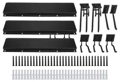 Image de Étagère murale de rangement pour outils, robuste, en 3 parties, avec des fentes de rangement de 16 pouces (env. 40 cm) pour les outils de jardinage et 7 crochets