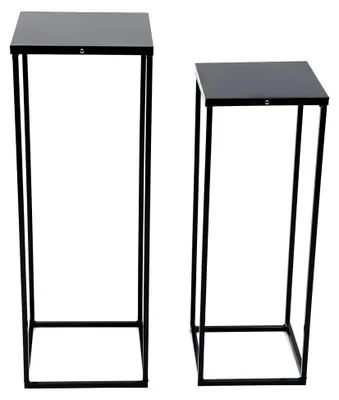 Produktbild von Blumenständer im 2er Set mit Metallgestell, Deko Tisch 25*25*70cm/ 22*22*60cm, Schwarz