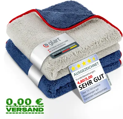 A stack of microfiber cloths with a promotional overlay.