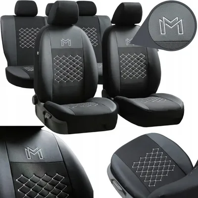 Produktbild von Premium Auto-Sitzbezüge Universal-Set Motive – Komplettset für Vordersitze & Rückbank, gesteppt, Schwarz, Airbag