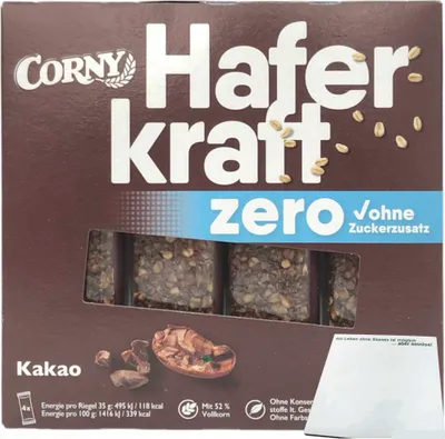 Produktbild von Corny Haferkraft Zero Kakao Hafer-Kakao-Riegel (4x35g Riegel) + usy Block