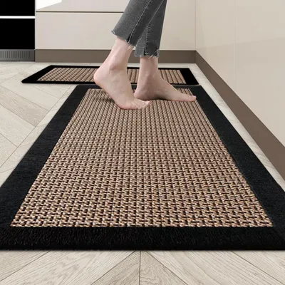 Imagen del producto de Alfombra de cocina Negro - 50 x 120 cm - Antideslizante - Lavable - Algodón y cáñamo - Para fregadero, cocina y escritorio de pie