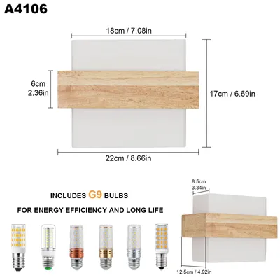 Obrázok produktu pre LED nástenné svietidlo - model A4106 - štvorcová drevená lampa - pätica E27 - 220 V - bez stmievania - svetlo smerujúce nahor a nadol