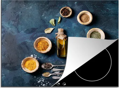 Produktbild von KitchenYeah© Herdabdeckplatte Öl - Gewürze - Schöpfkellen - Gewürze - Küche , 65x52cm, Küche Deko, Glaskeramikkochfeld Herdabdeckung, Abdeckplatte fùr Kochfeld