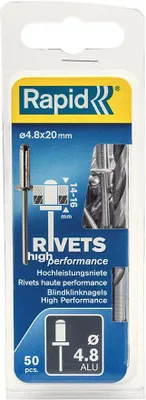 Image de Rapid Tools 5000391 Rivet aveugle universel Rapid, 4,8 x 20 mm, en aluminium