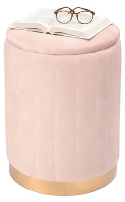 Immagine prodotto di Sgabello contenitore in velluto con coperchio imbottito e base dorata