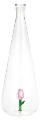 Tulpenflasche aus Borosilikatglas, handgefertigt, rosa, 1 L