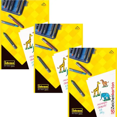 Produktbild von Idena 10382 - Zeichenkarton, DIN A3, 10 Blatt, 190 g/m², 3 Stück