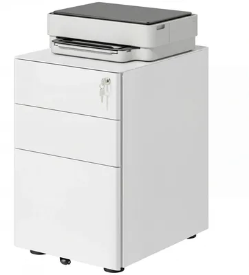 Image de Armoire de classement mobile - 3 tiroirs - Verrouillable - Compartiment à classeurs suspendus - Rangement pour stylos - 39 x 48 x 59 cm - Blanc