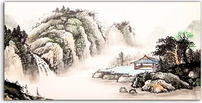 Produktbild von Coloray Acrylbild 140x70  Wandbild Acrylbilder Chinesische Landschaft Aquarellmalerei