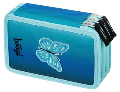 Image de Étui à trois compartiments, sac à crayons, fournitures scolaires, pour filles - Motif papillon