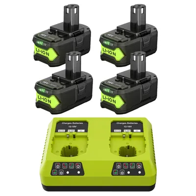 Obrázek produktu pro Náhradní baterie Ryobi P108, kapacita 6000 mAh, kompatibilní s několika modely, 4 baterie 1 nabíječka