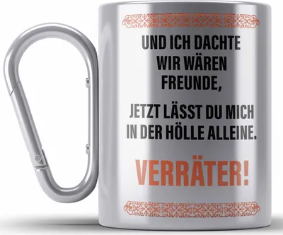 Produktbild von Trendation - Jobwechsel Edelstahl Tasse Karabiner Geschenk Kollegin Kollege Lustig Abschiedsgeschenk Sprüche - Verräter (Silber)