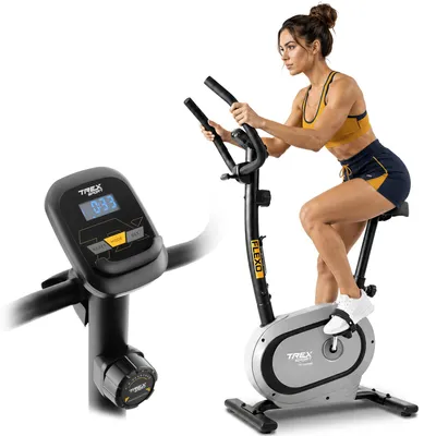 Produktbild von TREX SPORT Ergometer Heimtrainer Fahrrad für Zuhause TX-450MB FLEXO | Fitnessbike magnetisch bis 120kg | 10 Stufen, Pulssensoren, 8 Sitzhöhen, Grau