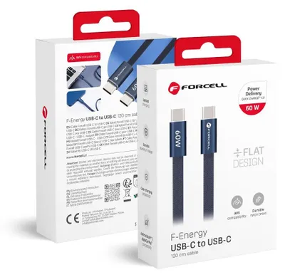 Obrázok produktu pre Kábel USB-C na USB-C Forcell F-Energy QC4.0 PD 3A 60W Cafule Flat 1,2 m CCFN23, tmavomodrý