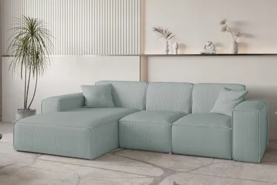 Produktbild von Ecksofa Designersofa CELES PREMIUM in Stoff Scala Saphirblau Ottomane Links