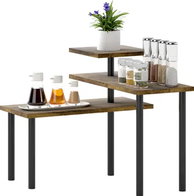 Produktbild von Küchenregal, Drehbar Mikrowellenregal mit 3 Ebenen, Industrielles Standregal Metall, 40 x 18 x 36,5 cm