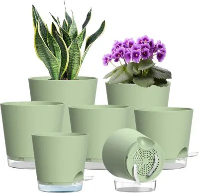 Immagine prodotto di 7 vasi autoirriganti, dimensione 10-20 cm, colore verde