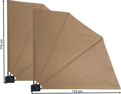 Two beige privacy screens are shown side-by-side against a white background, with dimensions indicated.