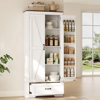 Imagen del producto de Armario de cocina de 80x35x183 cm, con 2 puertas, 1 cajón, estantes en las puertas y espacio para almacenamiento