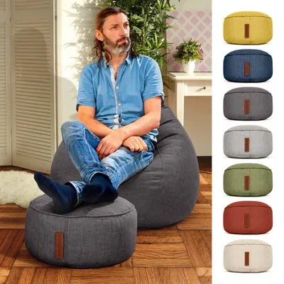 Produktbild von Green Bean® Sitzhocker "Home Linen" 45x25cm mit EPS Perlen Füllung - Fußhocker für Sitzsäcke - Dunkelgrau