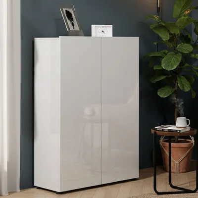 Immagine prodotto di Dmora Scarpiera Liberata 34x80x115h cm Bianco Bianco Lucido, 18 Paia 2 Ante  Italy