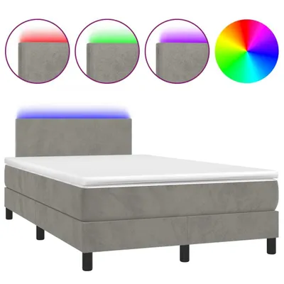 Zdjęcie produktu dla Łóżko kontynentalne z materacem i LED, szare 120x200cm, aksamit