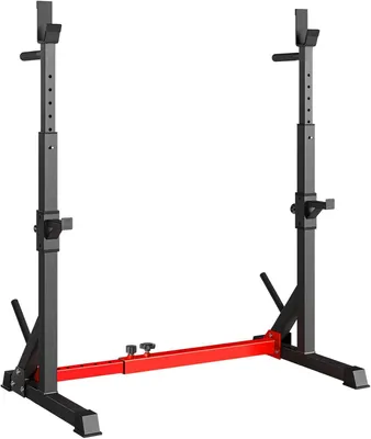 Obrázek produktu pro Stojan na činky – výškově nastavitelný stojan na osy – posilovna pro domácí cvičení – pro dřepy a bench press – stabilní konstrukce